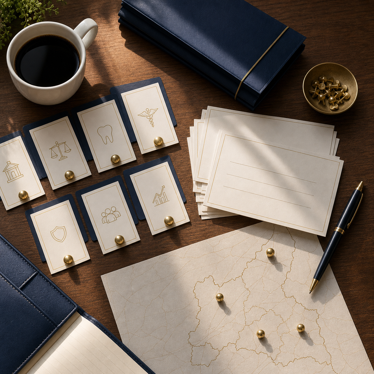 The chapter's referral table — category cards laid out in the order members report each Thursday morning